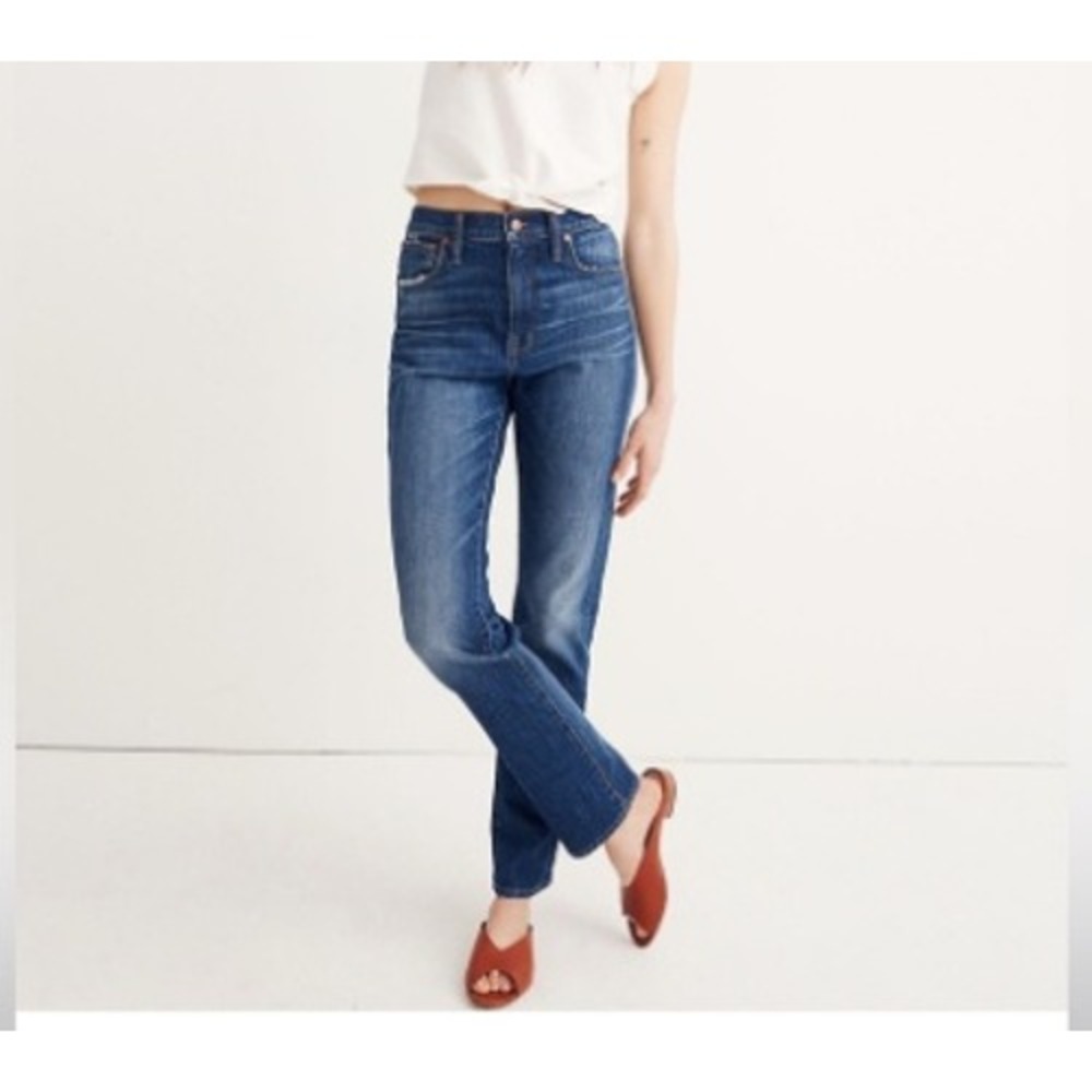 Madewell The‎ High-Rise Slim Boyjean Size 28 Blue Distressed Tapered Denim